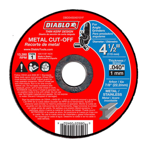 Diablo DBD045040101F 4-1/2 in Metal Cut Off Disc - Thin Kerf