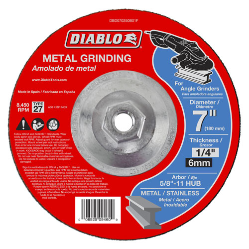 Diablo DBD070250B01F 7 in Metal DC Grinding Disc Type 27 HUB